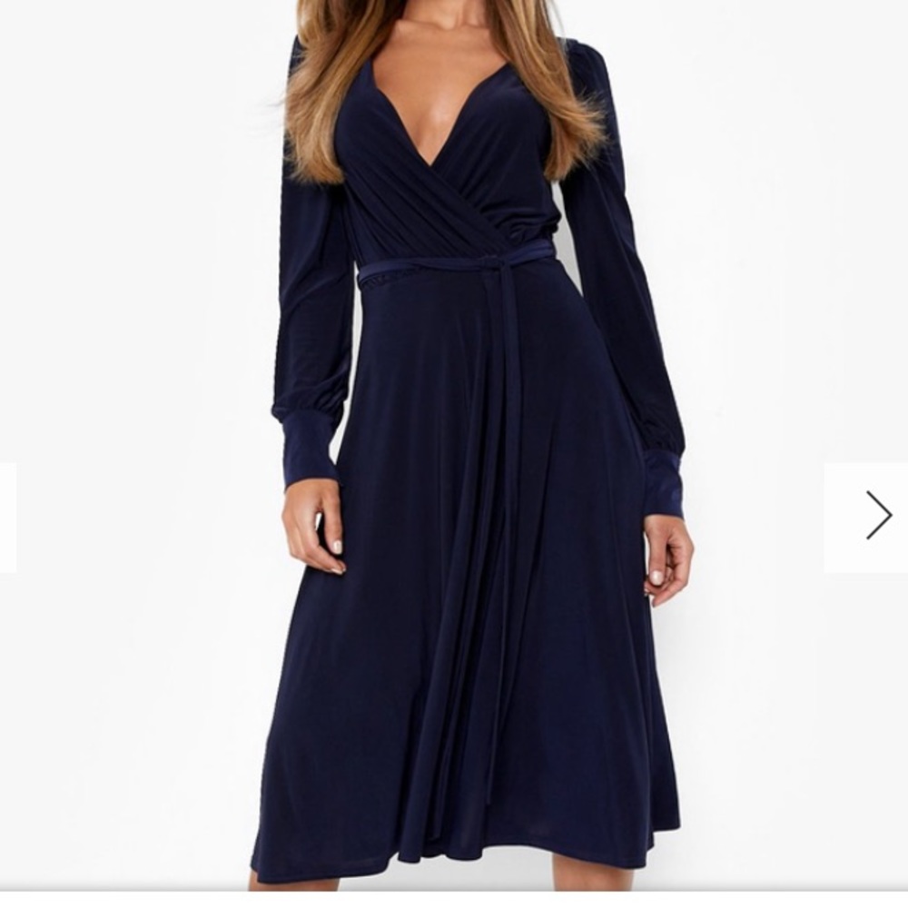 Boohoo Slinky Wrap Skater midi dress Sz 12